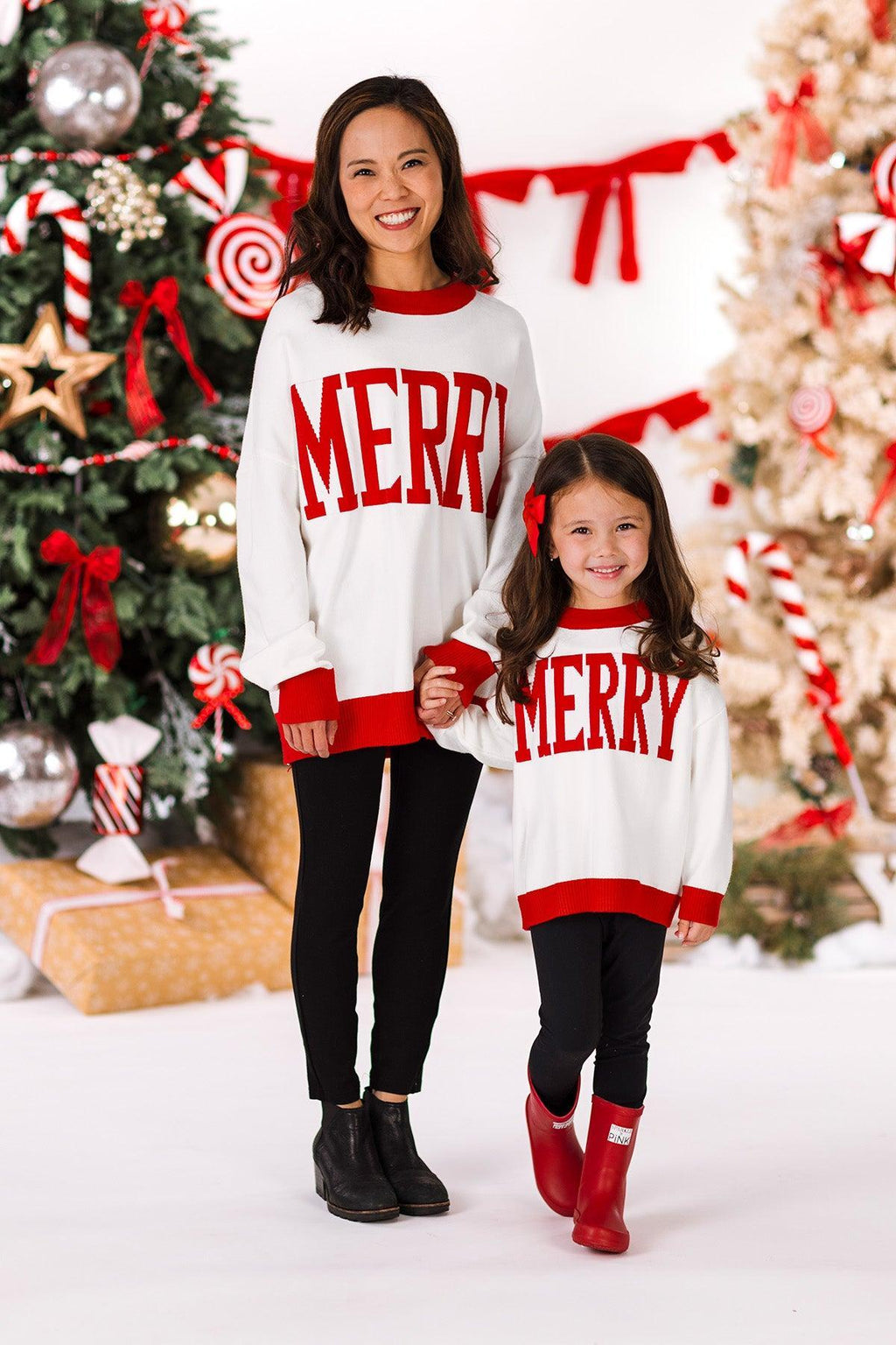 Mom & Me - "Merry" Red & White Sweater | Sparkle in Pink