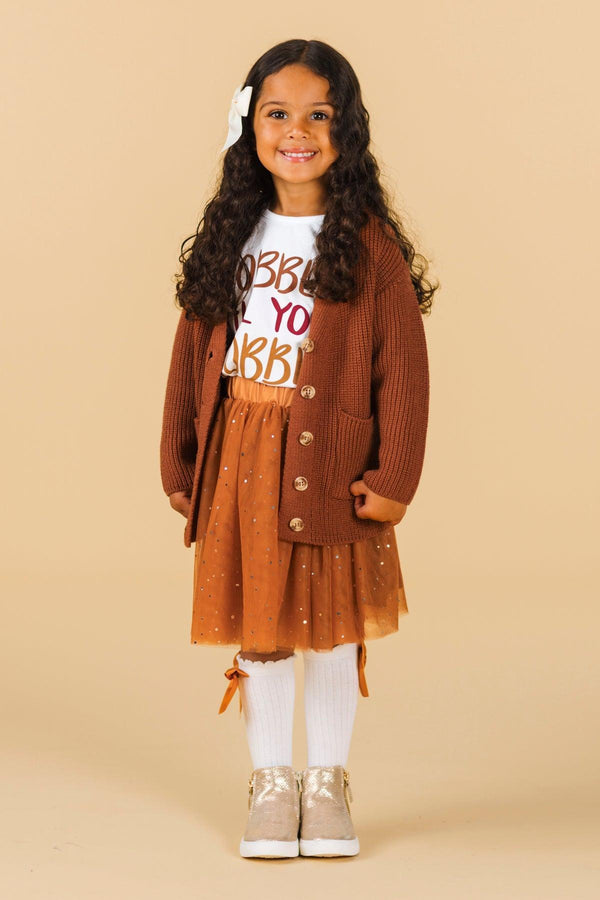 "Gobble Till You Wobble" Cardigan Skirt Set - 3 Piece | Sparkle in Pink