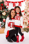 Mom & Me - "Merry" Red & White Sweater | Sparkle in Pink