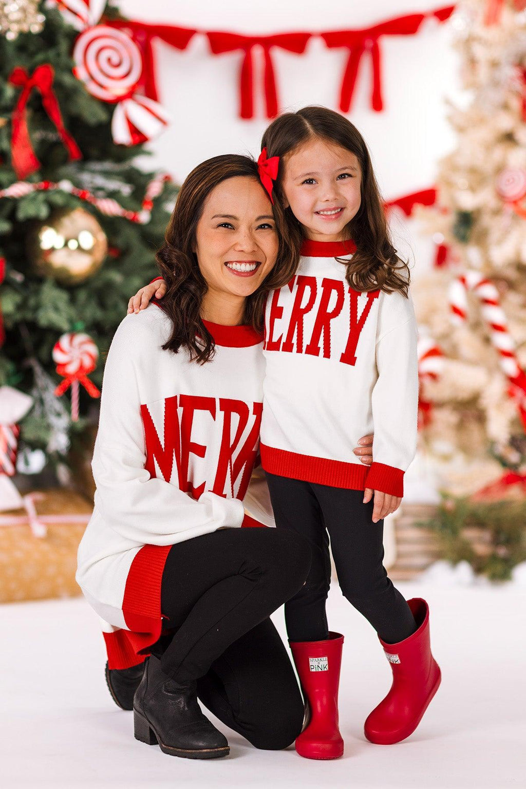 Mom & Me - "Merry" Red & White Sweater | Sparkle in Pink