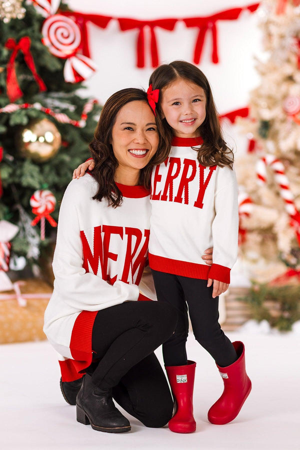 Mom & Me - "Merry" Red & White Sweater | Sparkle in Pink