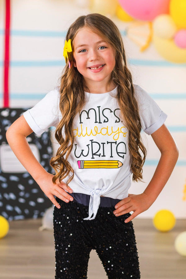 "Miss Always Write" Sequin Bell Bottom Set | Sparkle in Pink