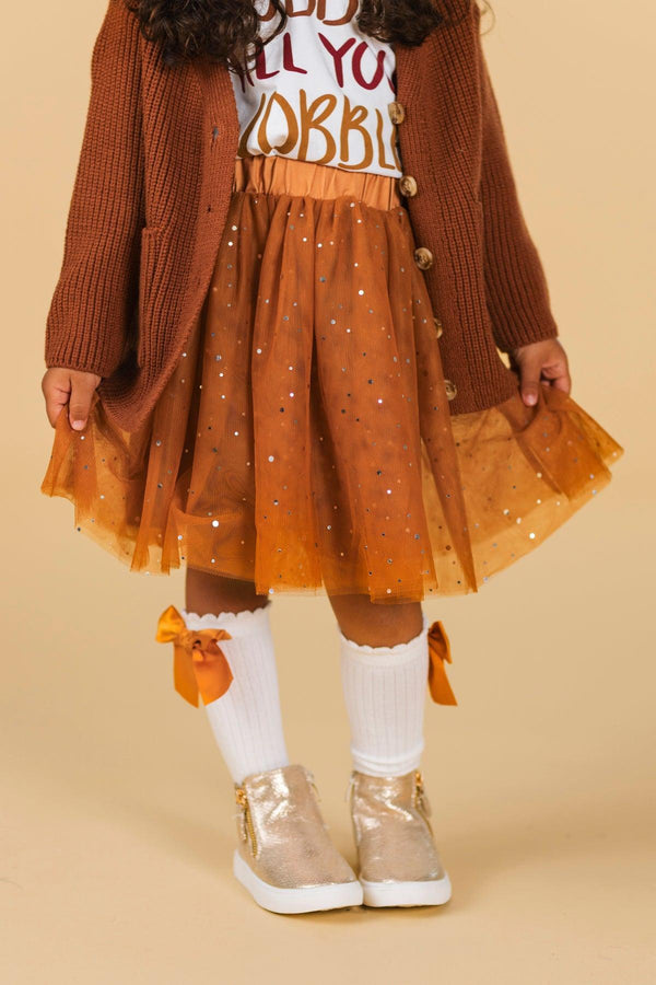 "Gobble Till You Wobble" Cardigan Skirt Set - 3 Piece | Sparkle in Pink