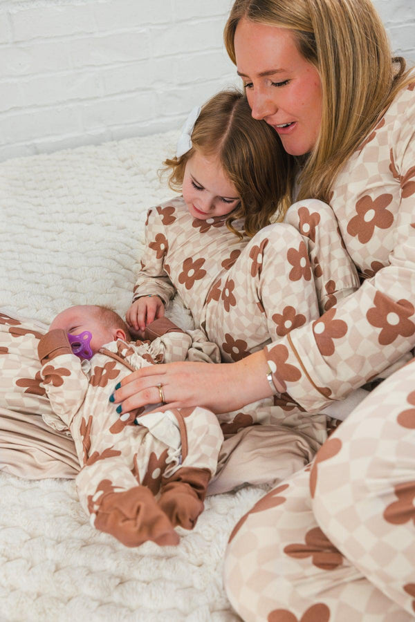 Mom & Me - Bamboo Checkered Blossoms Pajamas | Sparkle in Pink