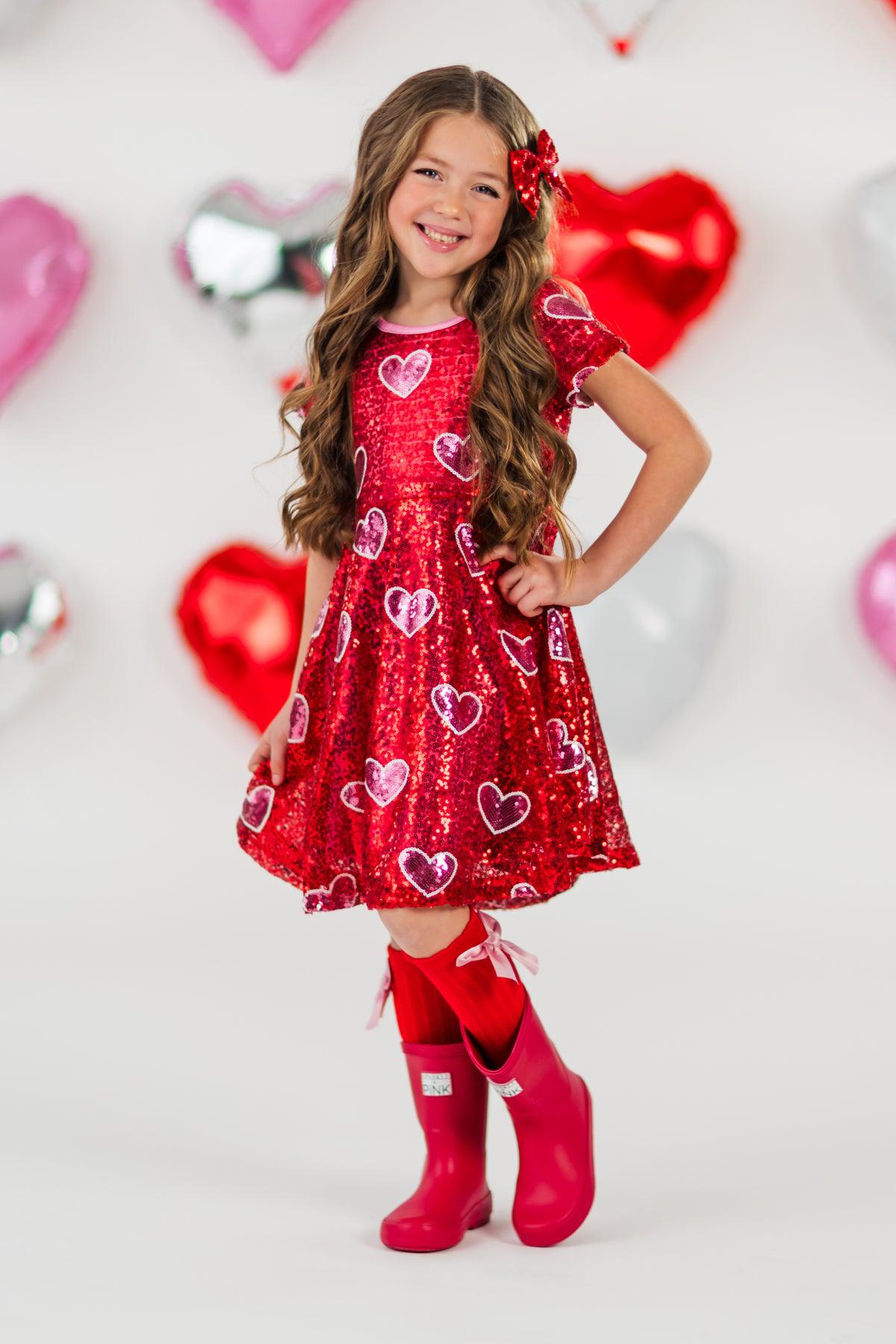 Red Sequin Hearts Dress 3XL-8/9 Years Red Sequin Hearts Dress 3XL-8/9 Years