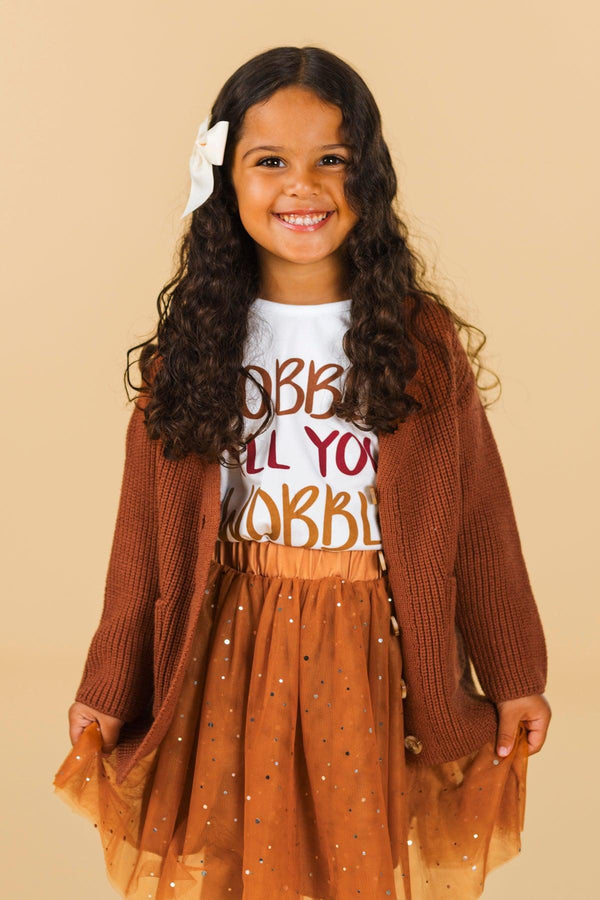 "Gobble Till You Wobble" Cardigan Skirt Set - 3 Piece | Sparkle in Pink