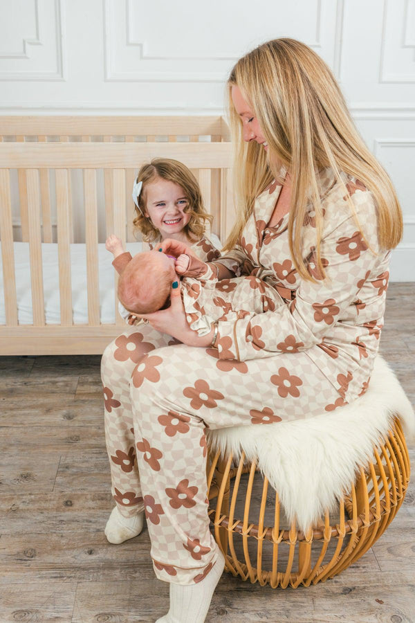 Mom & Me - Bamboo Checkered Blossoms Pajamas | Sparkle in Pink