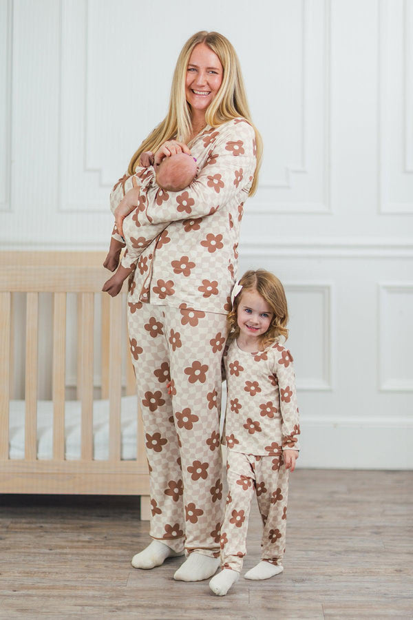 Mom & Me - Bamboo Checkered Blossoms Pajamas | Sparkle in Pink