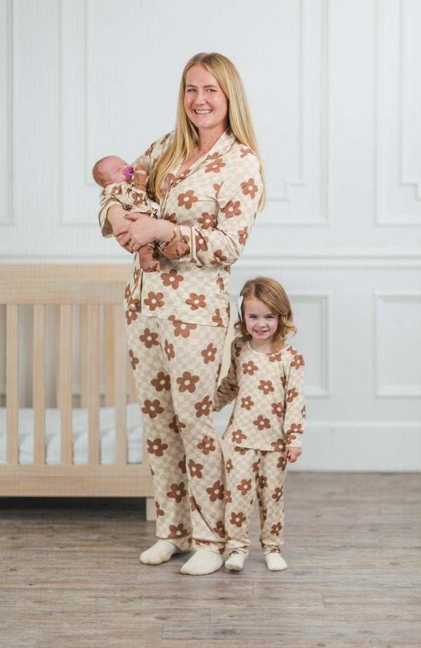 Mom & Me - Bamboo Checkered Blossoms Pajamas | Sparkle in Pink