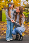 Mom & Me - Gray Bow Knit Sweater & Denim Pant Set