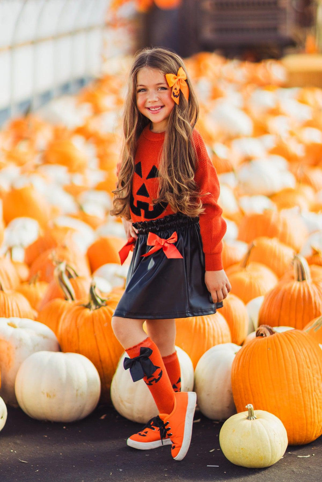 Jack-O'-Lantern Sweater Pleather Skirt Set | Sparkle in Pink
