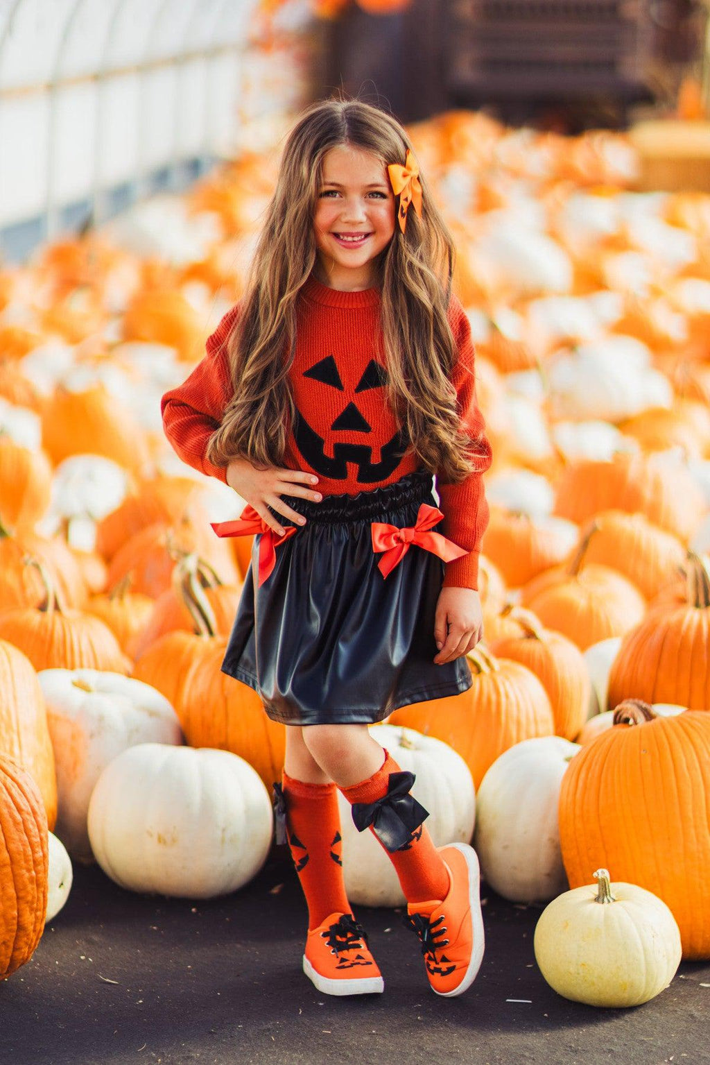 Jack-O'-Lantern Sweater Pleather Skirt Set | Sparkle in Pink