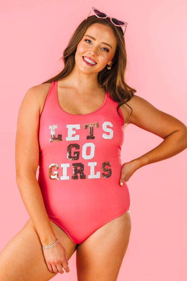 Mom & Me - "Let's Go Girls" One Piece Swimsuit | Sparkle in Pink