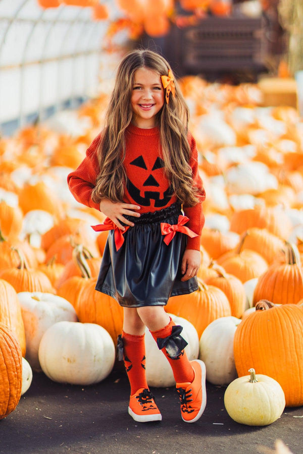 Jack-O'-Lantern Sweater Pleather Skirt Set | Sparkle in Pink