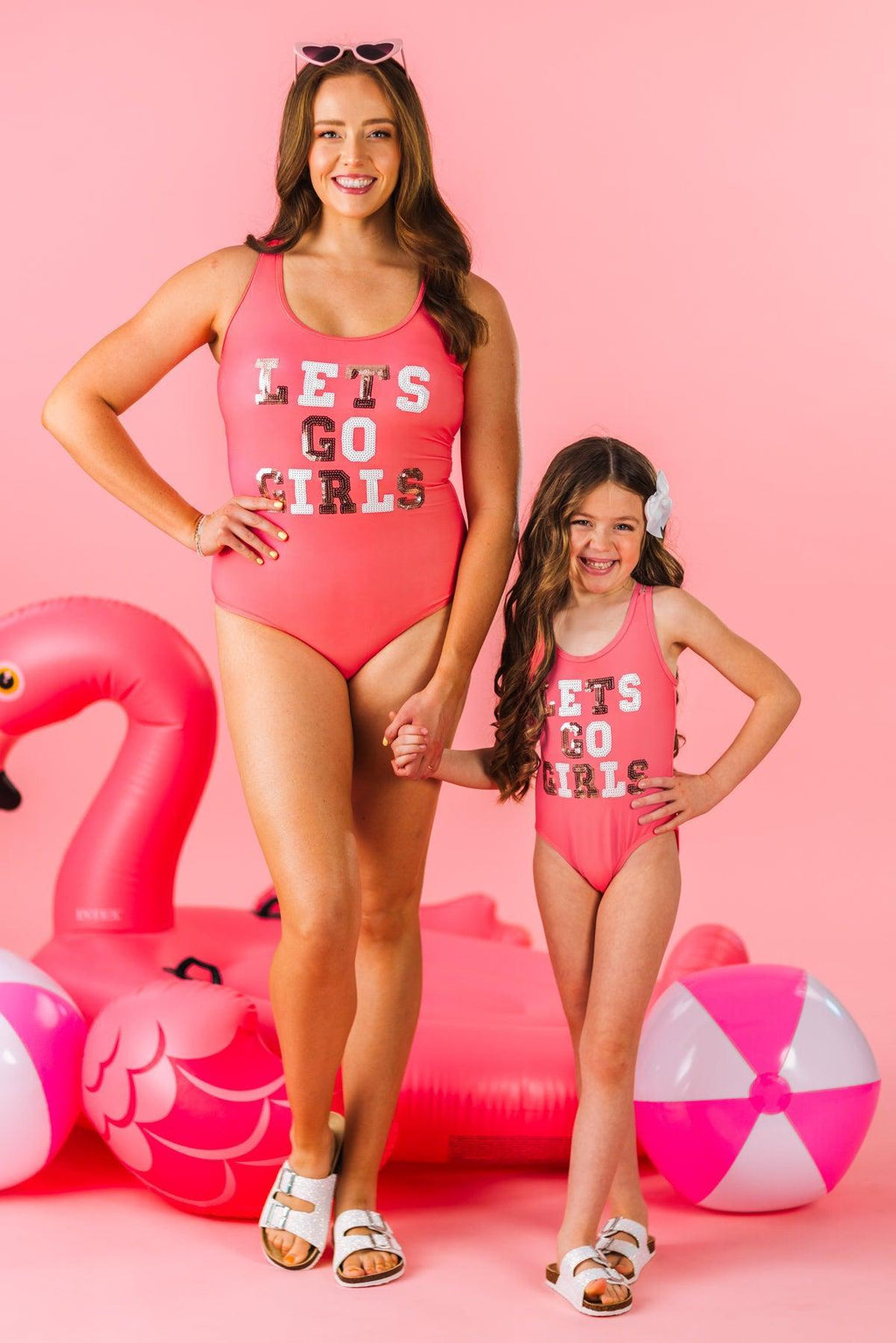 Mom & Me - "Let's Go Girls" One Piece Swimsuit | Sparkle in Pink