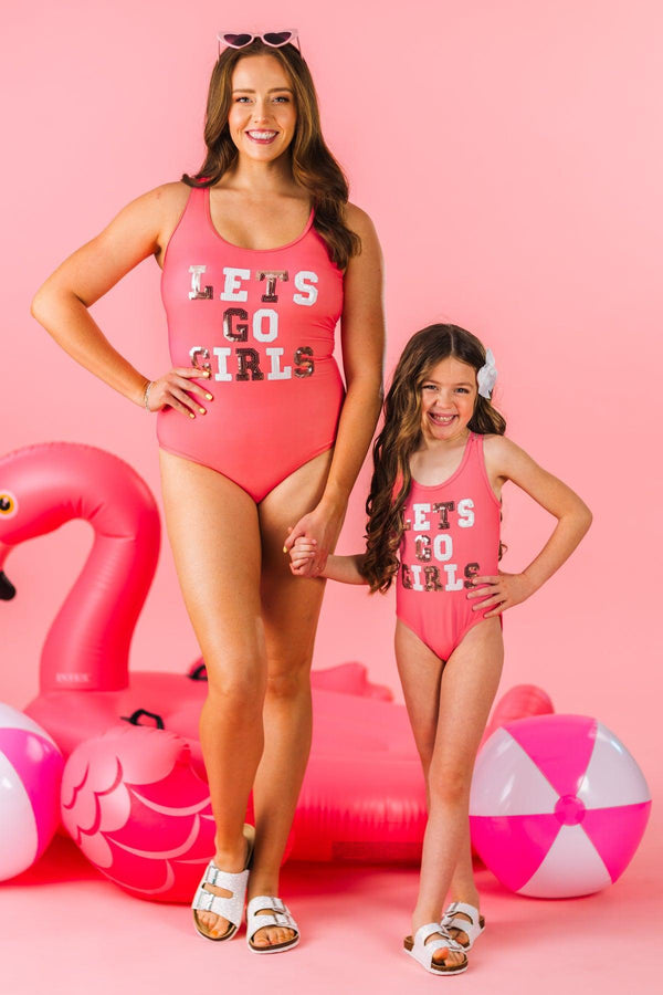 Mom & Me - "Let's Go Girls" One Piece Swimsuit | Sparkle in Pink
