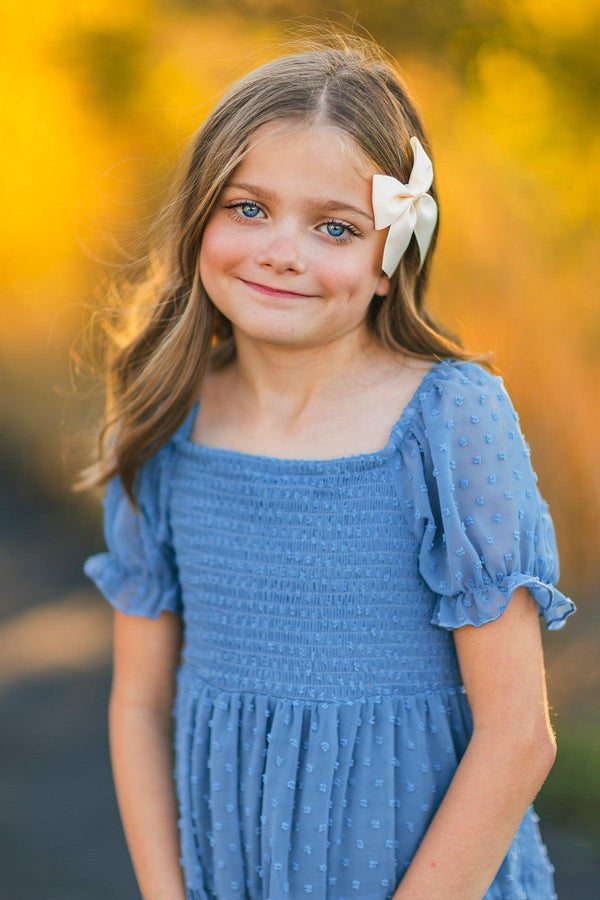 Family Blue Dress & Brown Flannel Hoodie | Sparkle in Pink