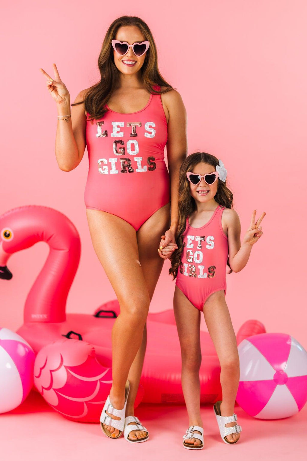 Mom & Me - "Let's Go Girls" One Piece Swimsuit | Sparkle in Pink