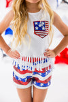 White Sequin American Flag Fringe Short Set - Sparkle in Pink