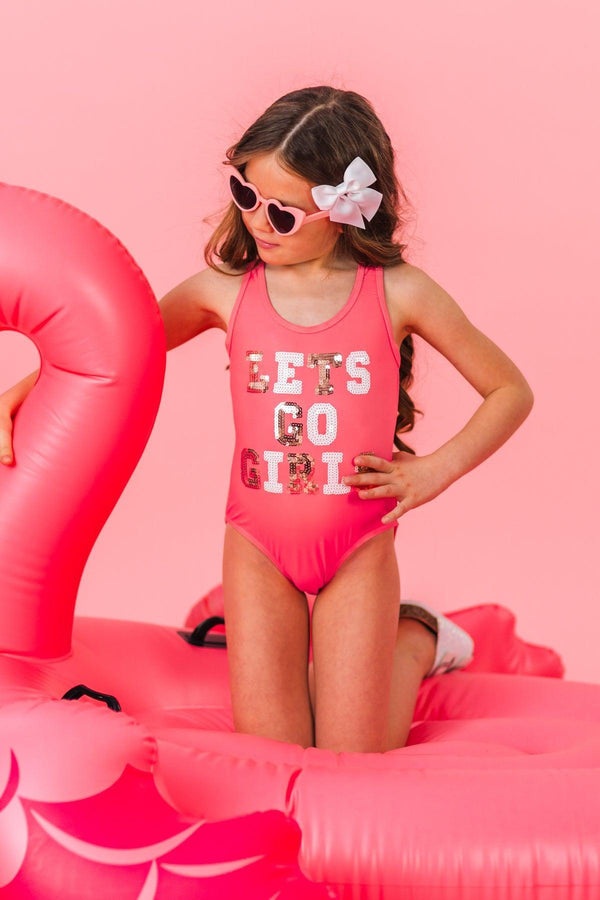 Mom & Me - "Let's Go Girls" One Piece Swimsuit | Sparkle in Pink