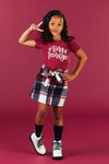 "Tiny Teenager" Burgundy Plaid Skirt Set | Sparkle in Pink