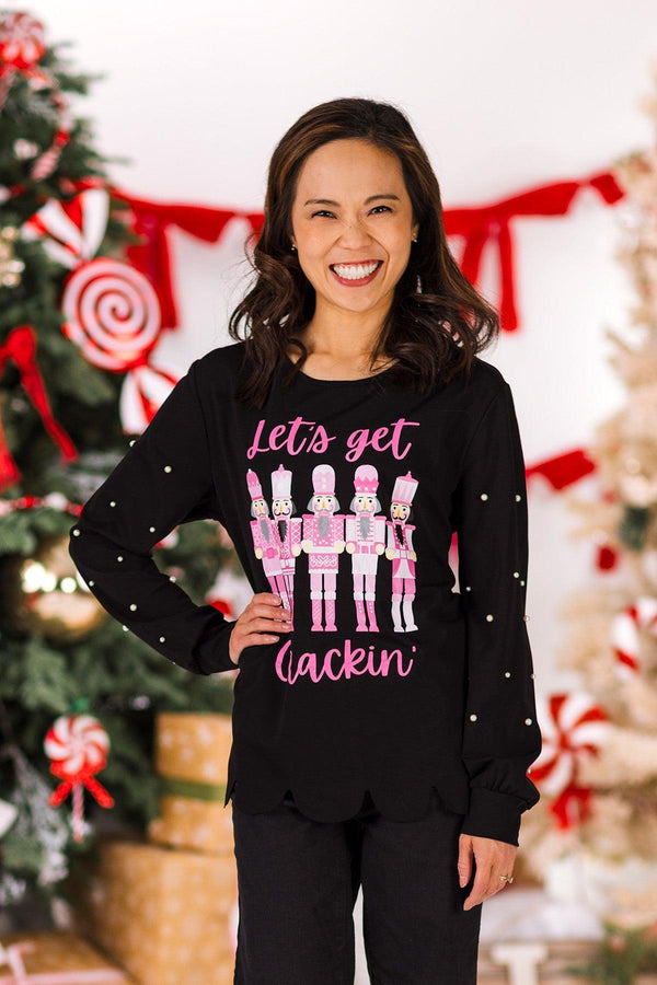 Mom & Me - "Let's Get Crackin'" Black Top | Sparkle in Pink