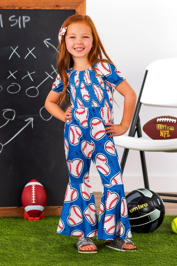 Blue Baseball Heart Jumpsuit | Sparkle in Pink