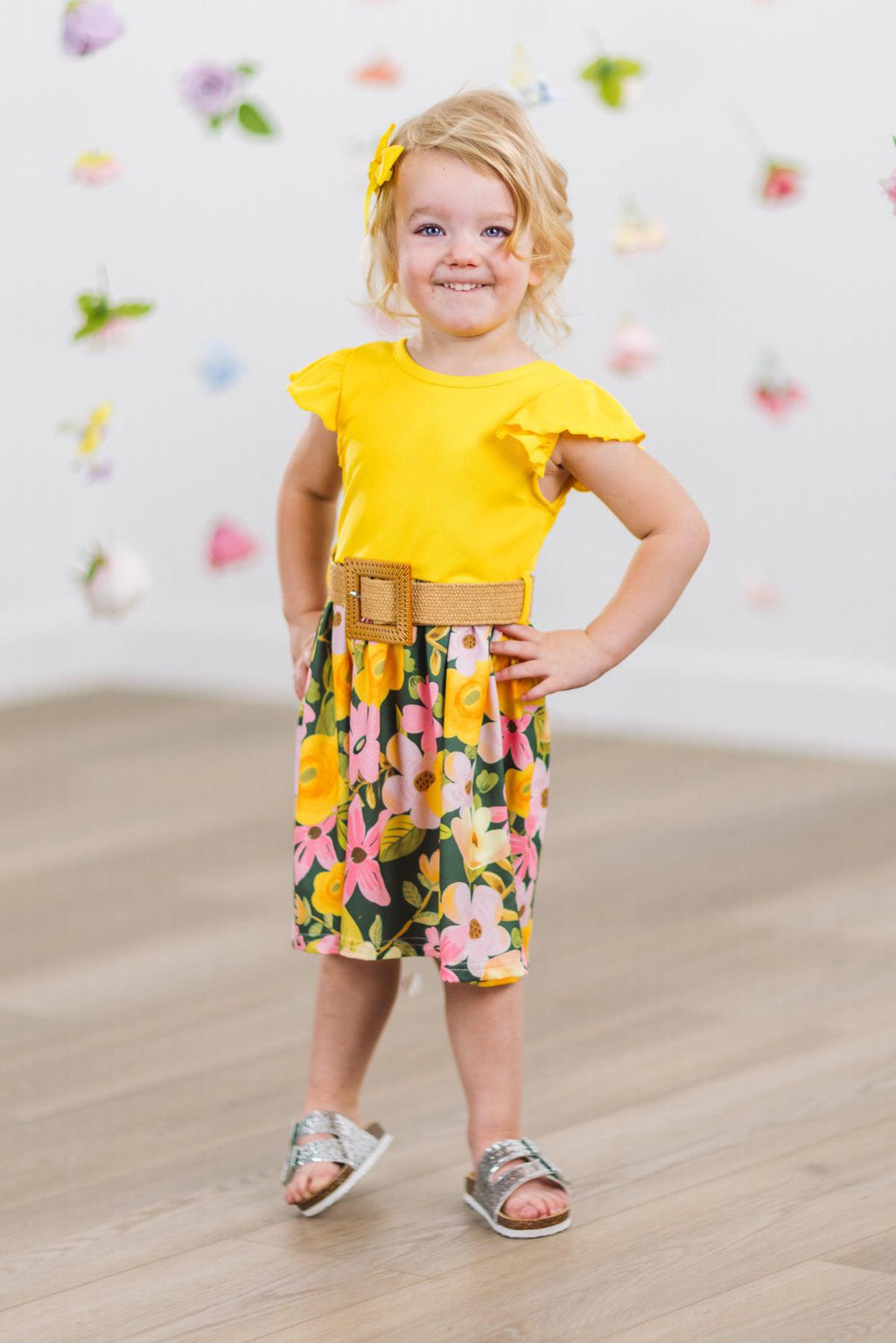 Mustard & Green Floral Dress | Sparkle in Pink