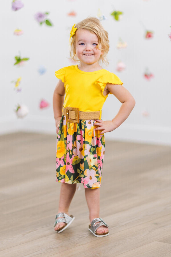 Mustard & Green Floral Dress | Sparkle in Pink