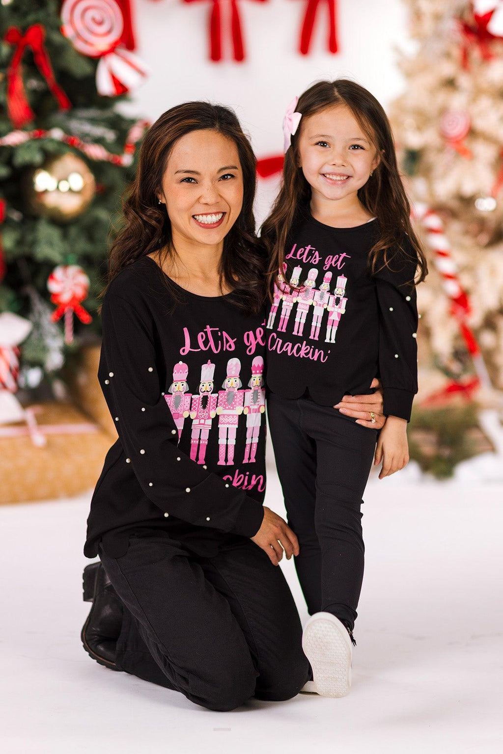 Mom & Me - "Let's Get Crackin'" Black Top | Sparkle in Pink