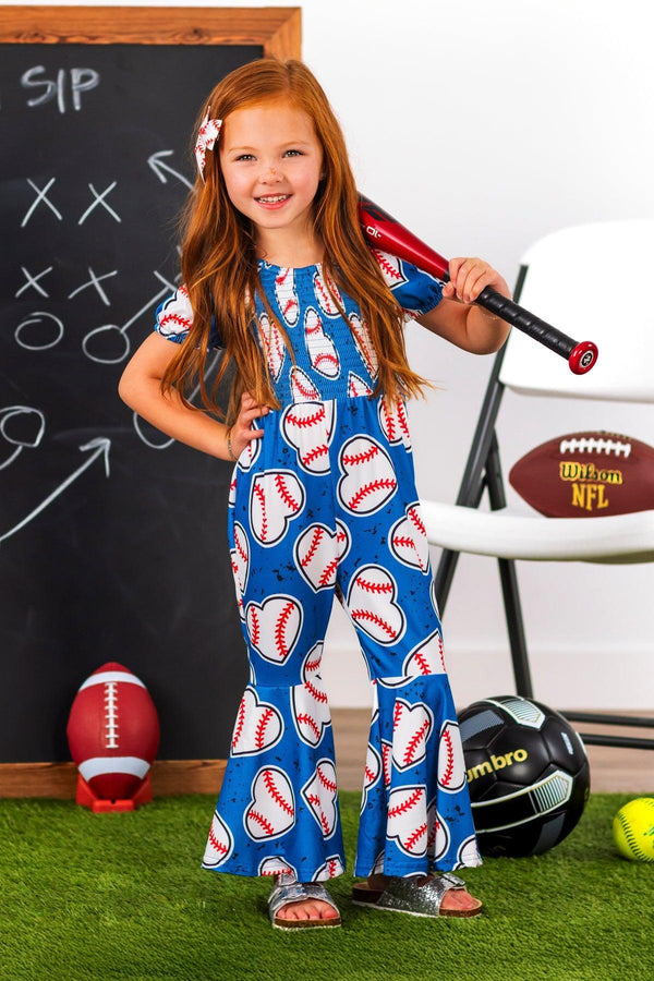 Blue Baseball Heart Jumpsuit | Sparkle in Pink