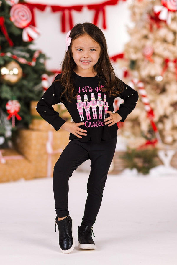 Mom & Me - "Let's Get Crackin'" Black Top | Sparkle in Pink