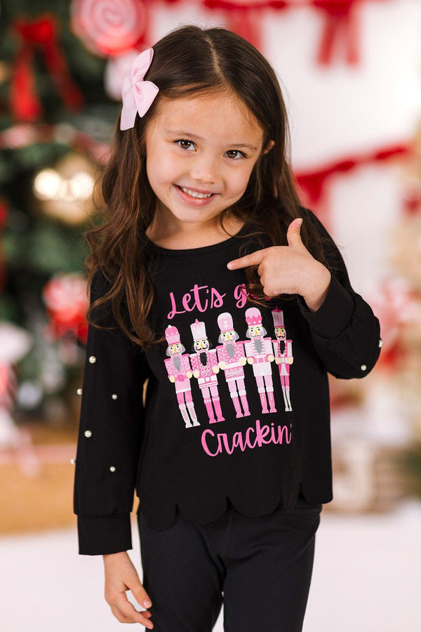 Mom & Me - "Let's Get Crackin'" Black Top | Sparkle in Pink
