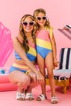 Mom & Me - Pink Yellow & Blue Striped Swimsuit | Sparkle in Pink