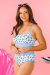 Mom & Me - Blue & White Ribbed Floral Bikini | Sparkle in Pink
