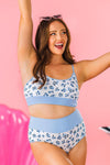 Mom & Me - Blue & White Ribbed Floral Bikini | Sparkle in Pink