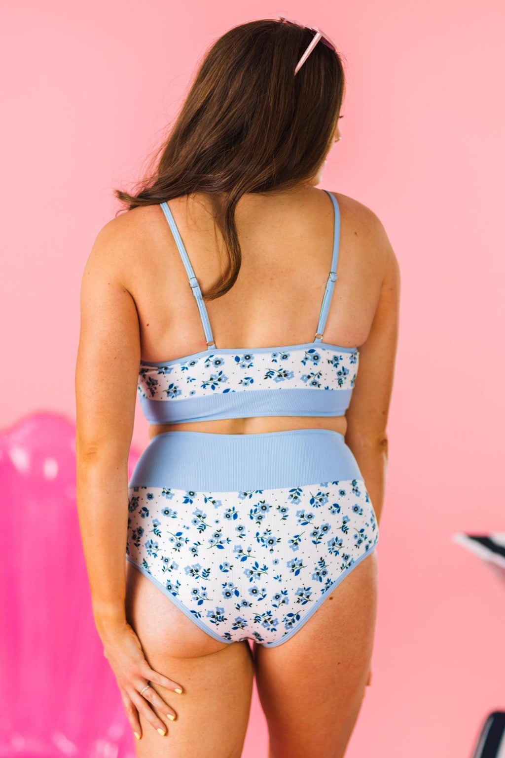 Mom & Me - Blue & White Ribbed Floral Bikini | Sparkle in Pink