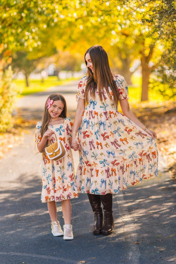 Mom & Me - Peachy Pink Bow Dress