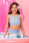 Mom & Me - Blue & White Ribbed Floral Bikini | Sparkle in Pink