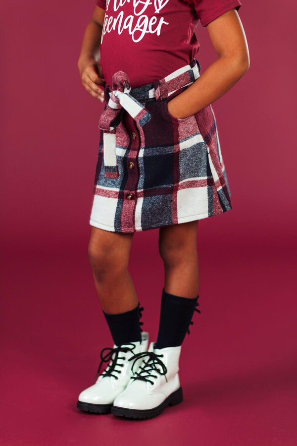 "Tiny Teenager" Burgundy Plaid Skirt Set | Sparkle in Pink
