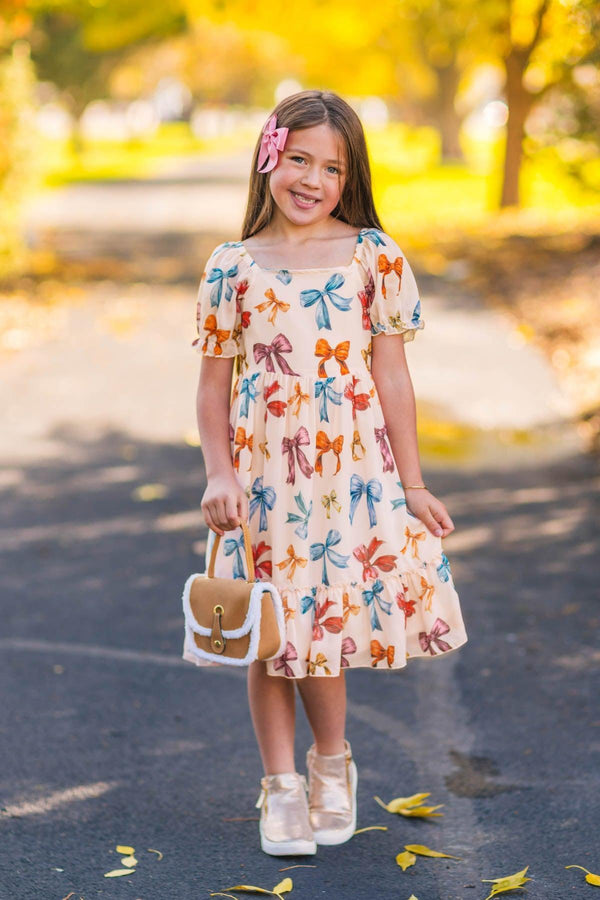 Mom & Me - Peachy Pink Bow Dress