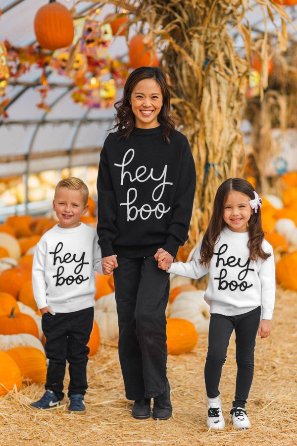 Mom & Kid - "Hey Boo" Sweater | Sparkle in Pink