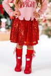 "Merry & Bright" Red Sequin Skirt Set | Sparkle in Pink