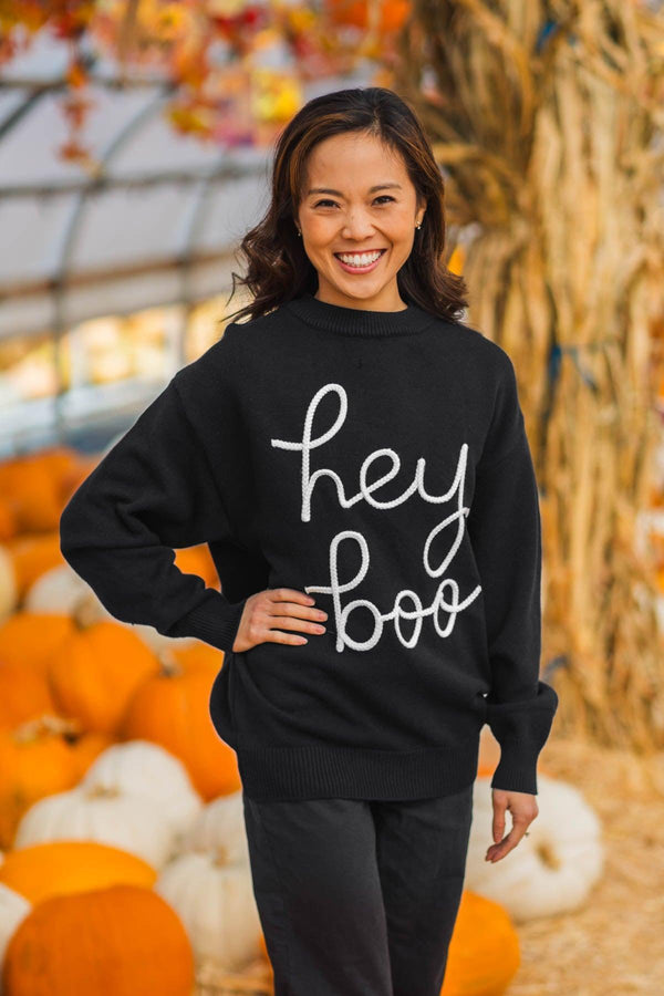 Mom & Kid - "Hey Boo" Sweater | Sparkle in Pink