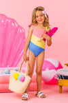 Mom & Me - Pink Yellow & Blue Striped Swimsuit | Sparkle in Pink