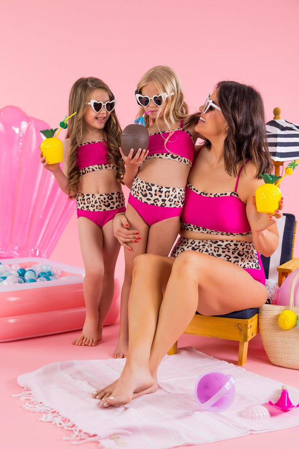 Mom & Me - Hot Pink Leopard Bandeau Bikini - Sparkle in Pink