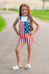 Mom & Kid - American Flag Denim Overalls | Sparkle in Pink