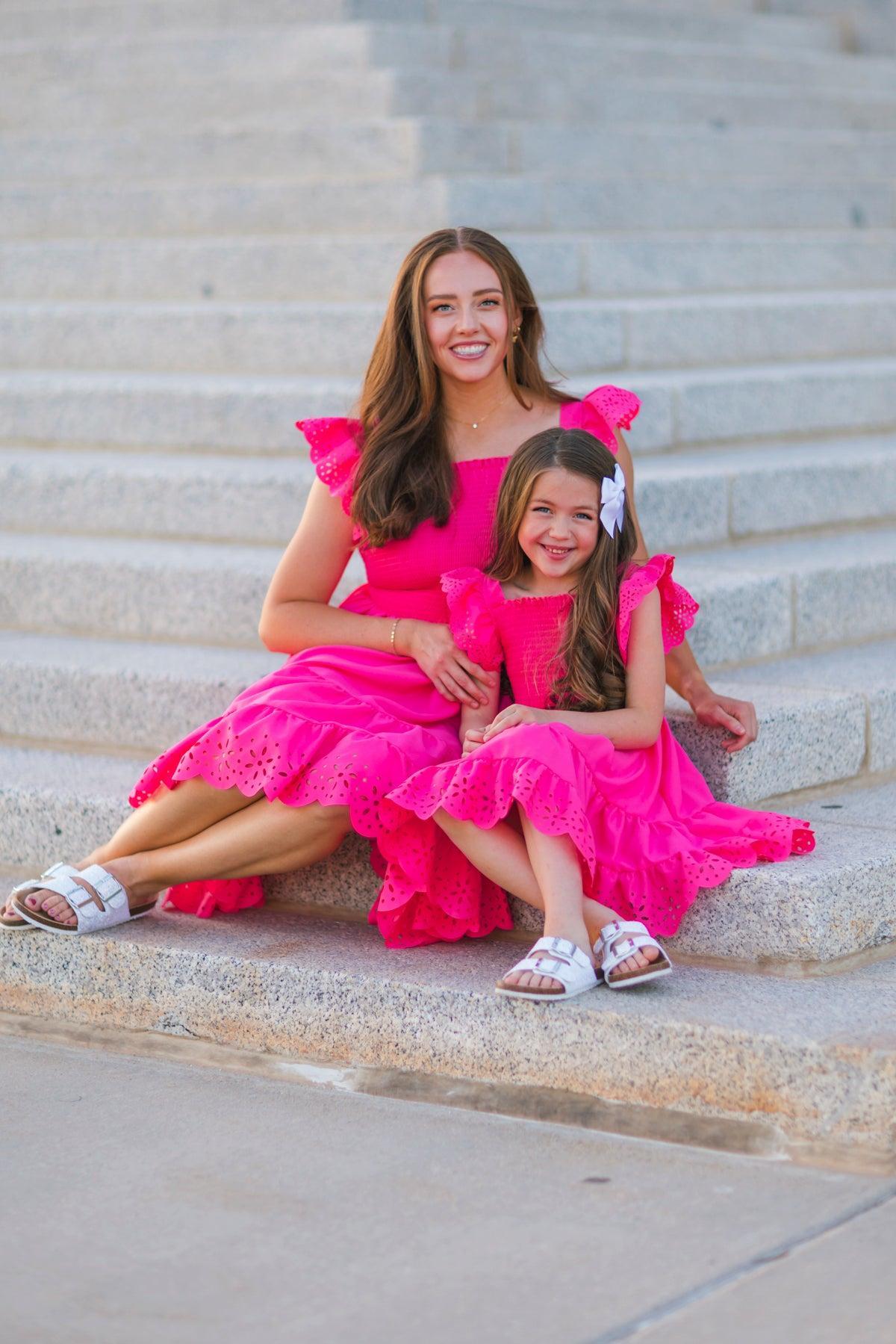 Eyelet Ruffle Dress | Matching Mom & Me Clothing Sparkle In Pink Eyelet Ruffle Dress | Matching Mom & Me Clothing Sparkle In Pink