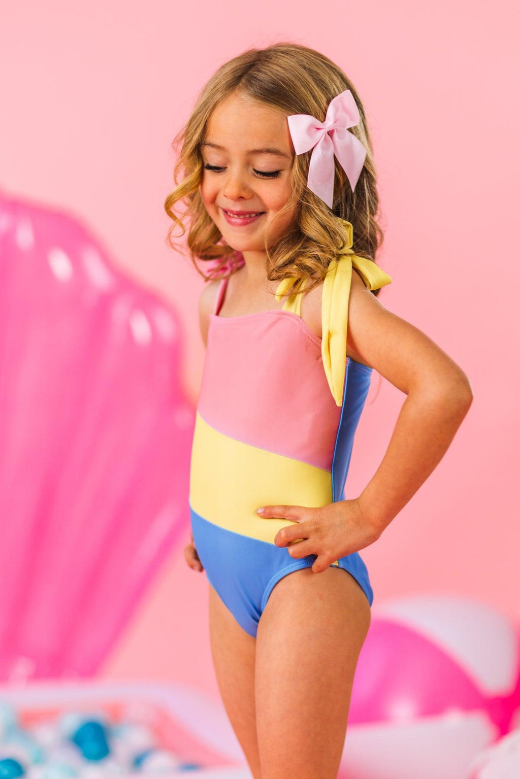 Mom & Me - Pink Yellow & Blue Striped Swimsuit | Sparkle in Pink