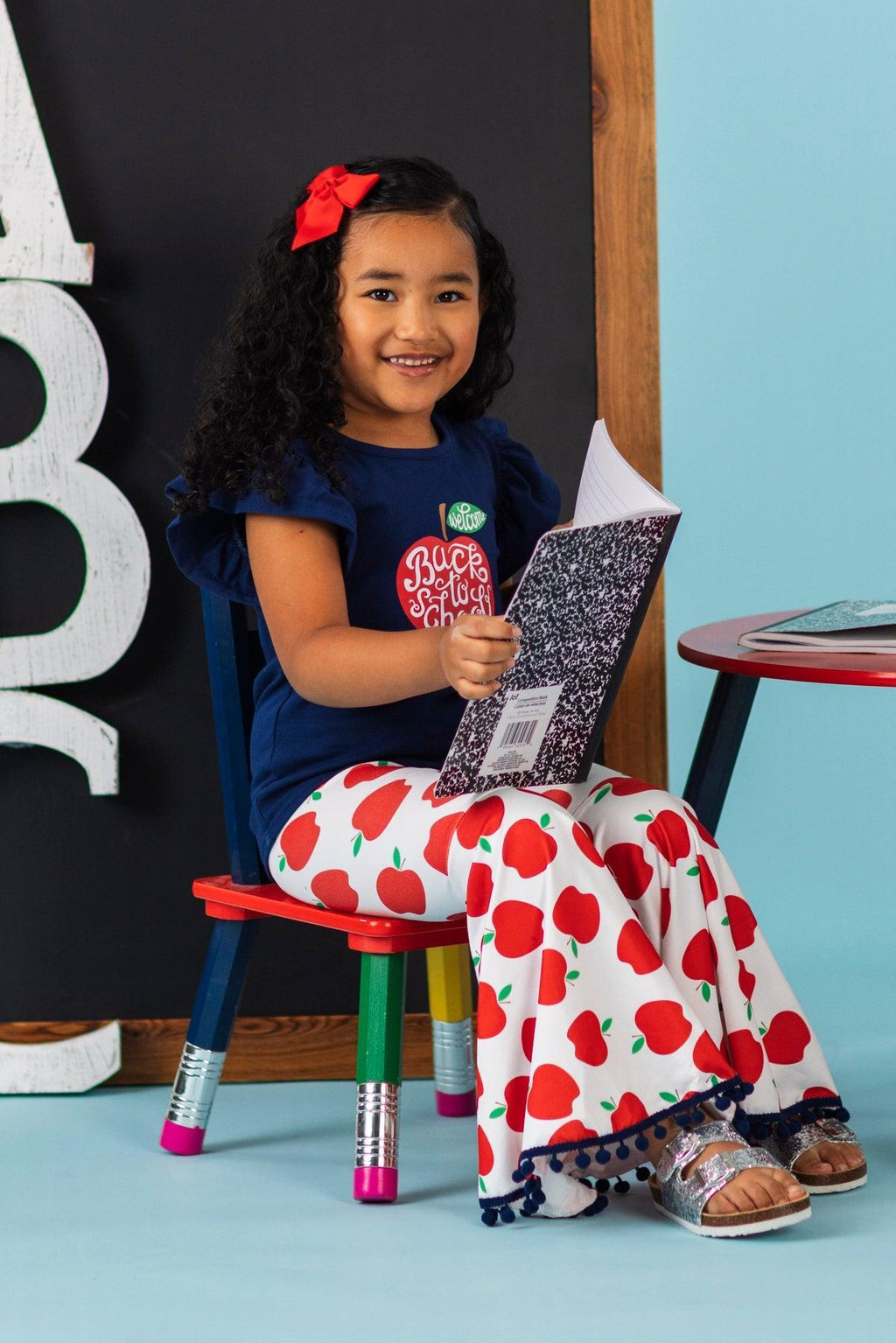 "Welcome Back To School" Apple Bell Bottom Set | Sparkle in Pink